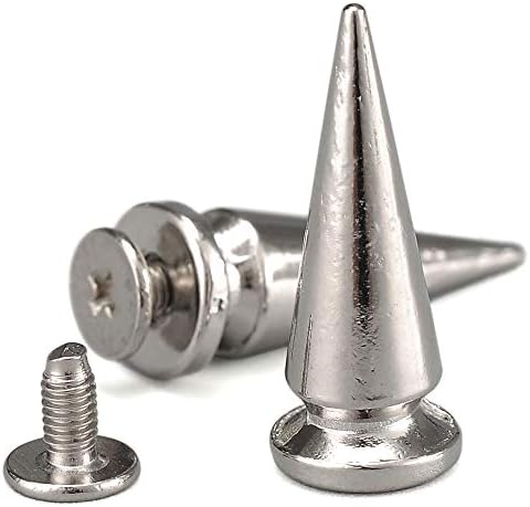 YORANYO 20 Sets 25MM Silver Color Metallic Spikes and Studs 1" Metal Bullet Cone Spikes Screw Back Large Punk Studs and Spikes for Clothing Shoes