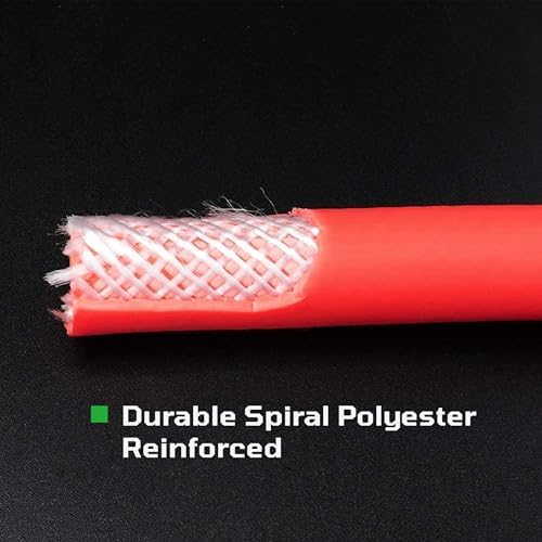 DYNAMIC POWER 3/8" x 50' Rubber Air Hose - 300 PSI - Assembly with 1/4" Male Pipe Thread Fittings & Bend Restictors (Red)