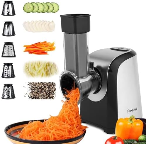 Electric Cheese Grater and Slicer Shredder for Kitchen, 150W 5 Cones | Salad Maker Grates slices shreds cheese vegetables fruits nuts