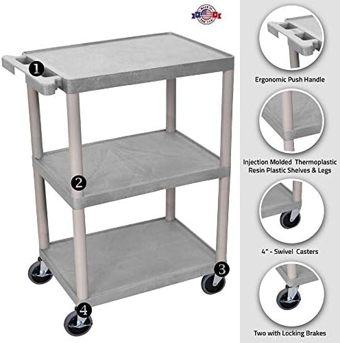 Luxor Multipurpose Storage Utility Cart 3 Shelves Structural Foam Plastic - Red