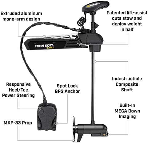 Minn Kota 1368881 Ultrex Freshwater Cable & Electric-Steer Bow-Mount Motor with MEGA Down Imaging, Digital Maximizer & i-Pilot Link GPS