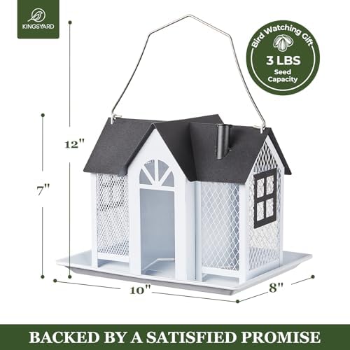 Kingsyard Bird Feeder House for Outside, Metal Mesh Wild Bird Feeder with Triple Feeders for Finch Cardinal Chickadee, Large Capacity