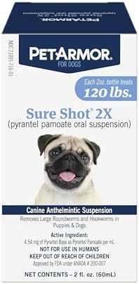 PetArmor Sure Shot Liquid Dewormer Dogs, Roundworms/Hookworms, 2oz | Ideal for Dogs & Puppies 2 Weeks+; Removes 2 Roundworms & 2 Hookworms; vet-quality formula; Precise Liquid Dosing