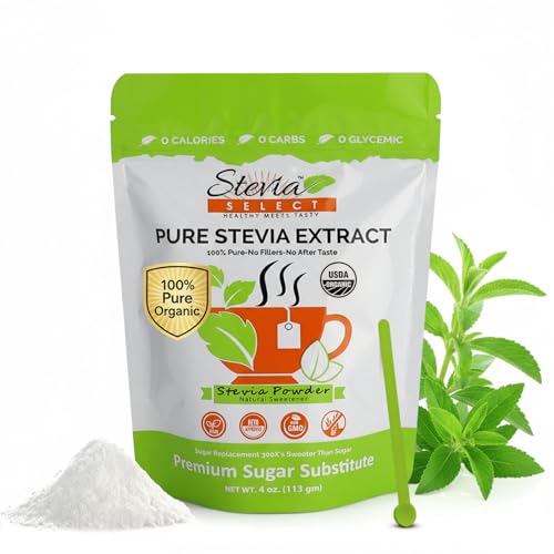 Stevia Select Organic Stevia Powder 1.25oz - Sugar Free Plant Based Pure Stevia Sweetener Stevia Extract Keto Sugar Substitute No Additives Zero Calorie