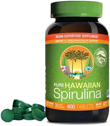 Nutrex Hawaii Pure Hawaiian Spirulina Tablets, Vegan, 500 mg, 400 Count | Spirulina Farm Grown in Kona, Hawaii, Non-GMO, Glyphosate Residue Free, 3rd Party Tested, 60% Protein, Superfood Supplement