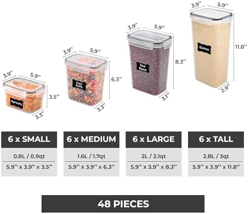 Freshware Kitchen Storage Containers with Lids, 48 PCS Airtight Food Storage Containers, Plastic Kitchen Containers, Pantry Containers for Cereal