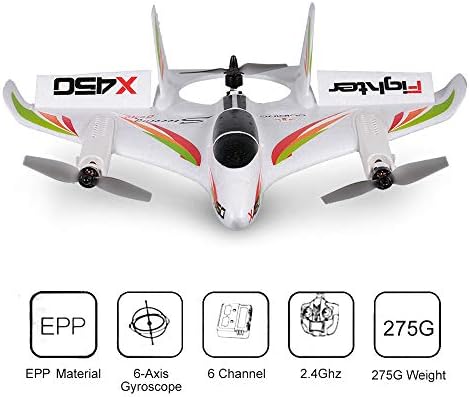 GoolRC WLtoys XK X450 RC Airplane, 2.4GHz Remote Control Airplane, 6 Channel Brushless Motor Aircraft