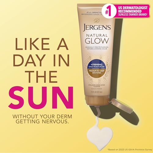 Jergens Natural Glow +Firming Self Tanner Body Lotion, Fair to Medium Skin Tone, Sunless Tanning Moisturizer with Collagen and Elastin. Helps to Visibly Reduce Cellulite, 7.5 Fl Oz | Sunless Tanning Moisturizer, Collagen and Elastin Formula, Reduces Cell…