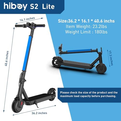 Hiboy S2 Lite Electric Scooter - 6.5" Solid Tires - Up to 10.6 Miles Long-Range & 13 MPH Portable Folding Commuting Scooter for Teens/Adults (Black)