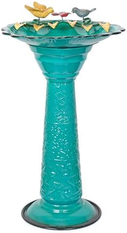 Alpine Corporation - 28" Tall Outdoor Metal Birdbath with Birds and Leaves Yard Statue Decoration, Red – Stunning Garden Accent to Attract Birds - Durable Construction for Patio, Deck, or Yard