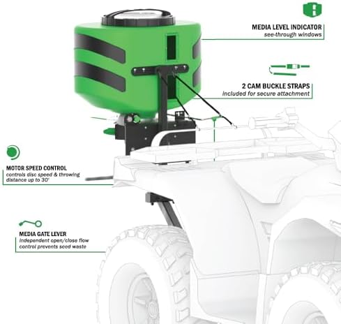 Hooyman ATV Seeder with 125 lb Hopper, Universal Mounting System, and Seed Rate Adjustment for Seeding and Land Management