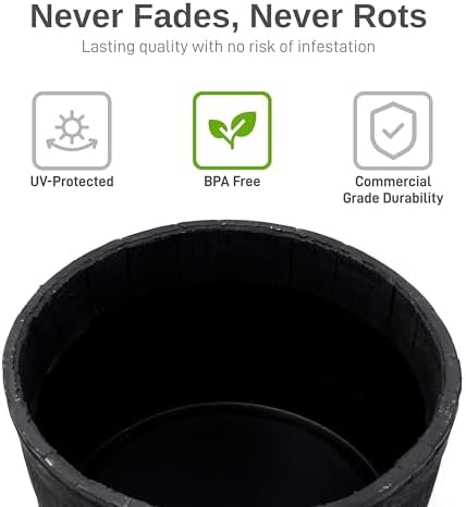 RTS Companies Home Accents 24" Whiskey Barrel Planter, Durable Polyethylene Indoor/Outdoor Flower Pot, Weather-Resistant Plastic Garden Planter, Black, 1-Pack