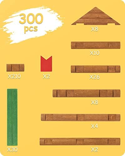SainSmart Jr. 450 PCS Wooden Log Cabin Set Building House Toy for Toddlers, Classic STEM Construction Kit with Colorful Wood Logs Blocks for 3+ Years Old