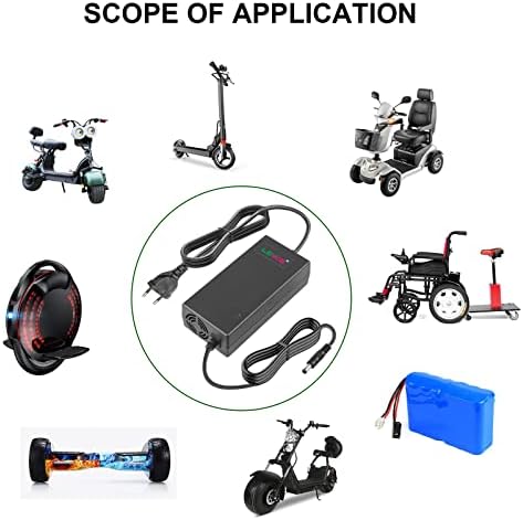 36V 1.8A Female 3-Pin XLR Lead Acid Battery Charger with 3-Prong Inline Power Supply Cord for 36V Boreem Jia, Minimoto, Rad2Go, Electric Scooter, ATV