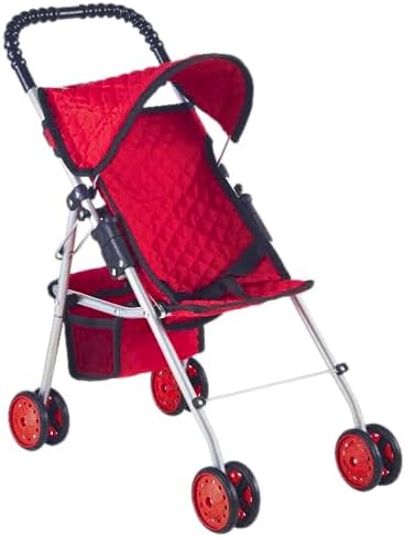 The New York Doll Collection My First Doll Stroller with Basket & Heart Design Foldable Doll Stroller, Pink