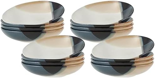 Mikasa Gourmet Basics Caden 16-Piece Stoneware Dinnerware Set, Service for 4, White Glossy Center with Black and Tan Two-Tone Reactive Glaze, Dishwasher and Microwave Safe