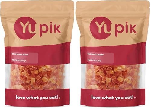 Yupik Dried Papaya, Diced, 2.2 lb (35.2 oz), Gluten-Free, Vegan, Kosher, Sweetened Tropical Dried Fruits, Cubed Papaya Pieces, No Added Sulphites, Fruity Snacks, For Baking, Topping & Inclusions