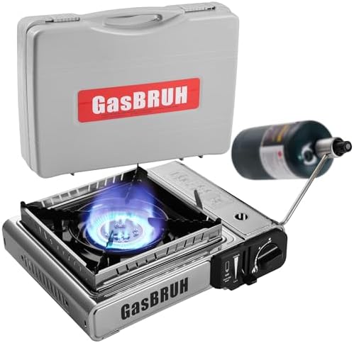 GasBRUH Propane or Butane Camping Stove with Windblocker, Dual Fuel 10,000 BTU Stainess Steel Propane Stove for Camping(TANK not included)