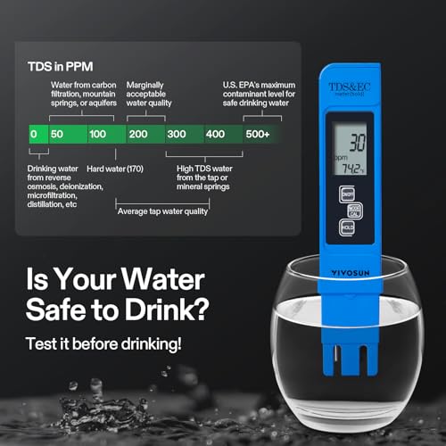 VIVOSUN Digital pH Meter TDS EC Meter for Water 0.01 Accuracy Hydroponics | ±0.01 pH Accuracy, ATC, Auto Calibration, LCD Display, Hold Function, for Hydroponics Aquarium Pool Drinking, UL Certified