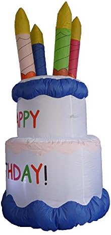 6 Foot Inflatable Happy Birthday Cake | LED Lights, Outdoor Indoor Holiday Decorations, Blow up Lighted Yard Decor, Giant Lawn Inflatable