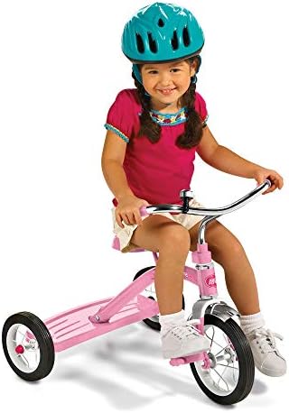 Radio Flyer Classic Pink Tricycle, for Ages 2-4, 10" Front Wheel, Bell | Steel Frame, Adjustable Seat, Rubber Tires, Chrome Details, Rear Step, Controlled Turning Radius, Tricycle for Toddlers