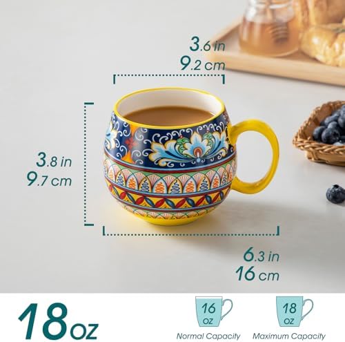 vancasso Coffee Mugs Set of 6, 18oz Ceramic Coffee Cups, Colorful | Porcelain Coffee Mugs for Cappuccino, Latte, Espresso
