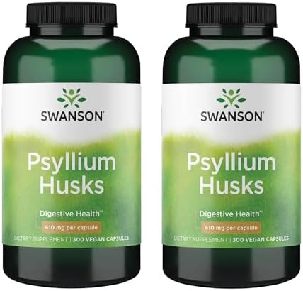 Swanson Psyllium Husk Dietary Fiber Supplement, 610 mg, 300 Capsules | Promotes Overall Health and Easier Elimination, Supports a Feeling of Fullness and Satiation, Plant-Based Dietary Fiber