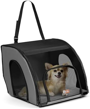 K&H Dog Car Seat, Travel Safety Carrier for Pets, Medium, Gray/Black | Enclosed Car Seat for Dogs, Soft-Sided Covered Pet Carrier, Washable Pad, Multiple Entrances, Mesh Windows, 24x19x17in
