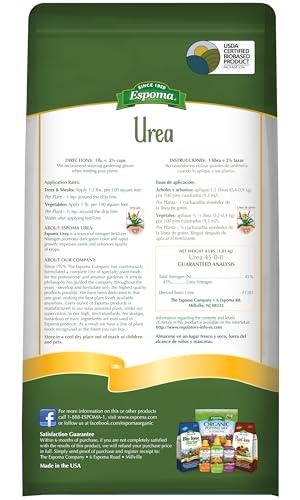 Espoma Urea Nitrogen Fertilizer 45-0-0, 4lb. Bag, Promotes Growth in All Flowering Plants, Trees, Shrubs