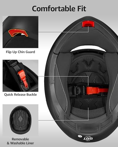 Motorcycle Modular Full Face Helmet DOT Approved - YEMA Helmet YM-925 Motorbike Casco Moto Moped Street Bike Racing Helmet with Sun Visor for Adult Youth Men and Women