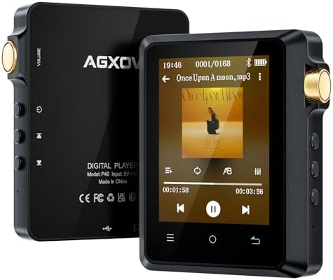 128GB MP3 Player with Bluetooth 5.4, AGXOV Music Player with Built-in HD Speaker, FM Radio, Voice Recorder, HiFi Sound, E-Book, Earphones Included