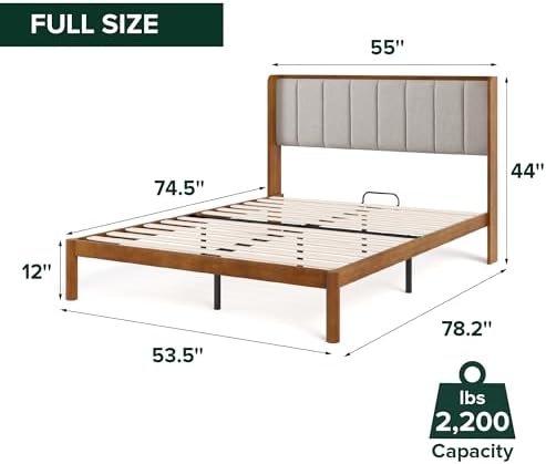 Zinus Jonas Bamboo Platform Bed Frame, Wingback Headboard, Queen | Mid-Century Modern Design, Plush Upholstered Comfort, Sustainable Bamboo, Fits Any Bedroom Style, No Box Spring Needed