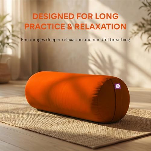 Yogikuti Iyengar Yoga Bolster for Restorative Yoga and Meditation – Lightweight Cotton Support Pillow with Handle for Easy Carry