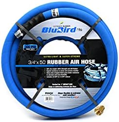BLUBIRD BB3450 3/4" x 50' Rubber Air Hose, 100% Rubber, Lightest, Strongest, Most Flexible, 300 PSI, 50F to 190F Degrees, Ozone Resistant, High Strength Polyester Braided | Heavy Duty Reinforced Air Hose With 300 PSI Rating, Flexible Design, Kink Resista…