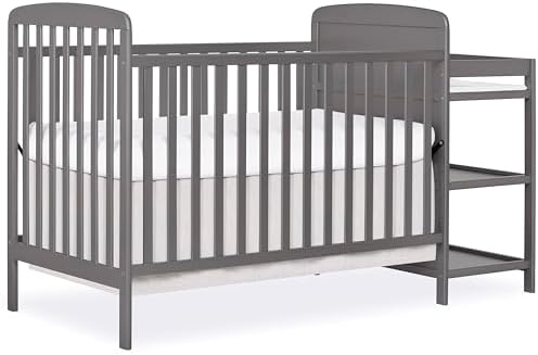 Dream On Me Anna 3-in-1 Convertible Full-Size Baby Crib & Changer with Storage in Steel Grey, GreenGuard Gold & BSA, Pinewood