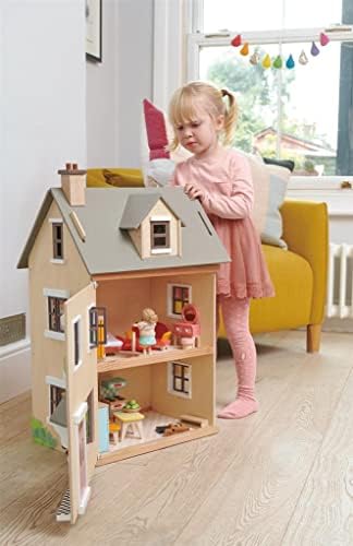 Tender Leaf Toys - Foxtail Villa - Furnished 27.95” Tall Town Style Pretend Play Doll House - Encourage Creative and Imaginative Fun Play for