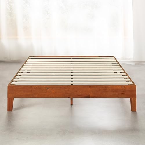 Mellow Naturalista Classic - 12 Inch Solid Wood Platform Bed with Wooden Slats, No Box Spring Needed, Easy Assembly, Queen, Pine