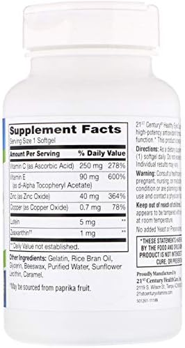 21st Century Healthy Eyes SuperView Eye Vitamin Softgels, 120 Count | High-Potency Eye Vitamin & Mineral Softgels with Vitamin C, Compare VS. Bausch + Lomb PreserVision® AREDS 2 Formula, Non-GMO