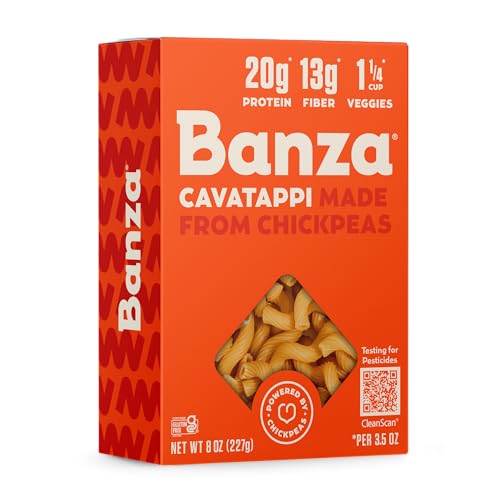 Banza Cavatappi Pasta from Chickpeas - Gluten Free, High Protein, and Lower Carb Protein Cavatappi Chickpea Pasta - 8oz | High Protein Pasta with 20g per Serving - No-Compromises Taste & Texture - Gluten Free and Lower Carb