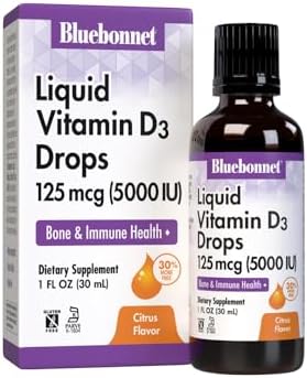 Bluebonnet Nutrition Liquid Vitamin D3 Drops 5000 IU, Aids in Muscle and Skeletal Growth, D3, Non GMO, Gluten Free, Soy Free, Dairy Free, Kosher