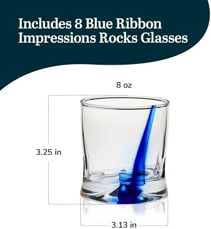 Libbey Blue Ribbon Rock Glasses Set, Artisan-Inspired Four-Dimple Shaped Glass Cups, Dishwasher Safe Whiskey Glasses Set of 8 for Dinners, Parties