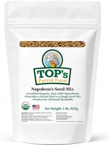 TOP's Napoleon's Seed Mix for All Small Hookbills, Non-GMO, Soy Free, Corn Free, USDA Organic Certified, 1 lb