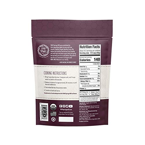 1000 SPRINGS MILL - Organic Hard Red Spring Wheat Berries - Used for Organic Flours, Cereals, Salads