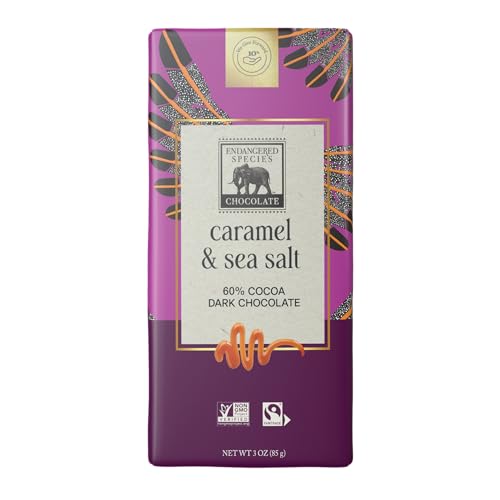 Endangered Species Dark Chocolate Bar w/Sea Salt & Almonds (72% cocoa) | Rich 72% dark chocolate with sea salt and crunchy almonds for a bold cocoa flavor and satisfying crunch.