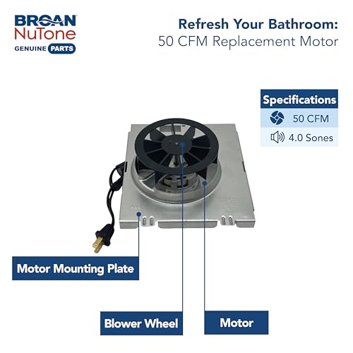 Broan-NuTone RE70BN 70 CFM Bathroom Exhaust Fan Replacement Motor Kit, Easy DIY Replacement Motor Kit for 70 CFM and 50 CFM Bath Fans, White