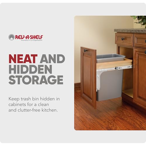 Rev-A-Shelf Top Mount Double Pullout Under Cabinet 35 Quart Kitchen Trash Cans, 150 Pound Rated Full-Extension Slides, 4WCTM-18DM2-419-FL