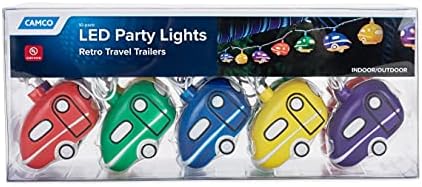 Camco Retro Travel Trailer Party Lights - Features an 8' Strand with (10) Travel Trailer Lights - Camping String Lights - Perfect for RV Awnings and