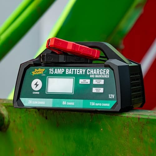 Battery Tender 15 AMP Battery Charger and Maintainer - 12V Switchable 15 AMP / 8 AMP / 2 AMP - Selectable Chemistry Standard AGM Gel - LCD Display