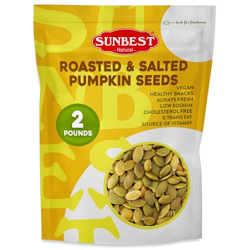 Sunbest Natural Raw Pumpkin Seeds, 2 lbs – Unsalted & Shelled – Whole Pepitas, Pumpkin Seeds to Eat – Great for Snacking, Baking & Topping – Rich in Essential Fatty Acids, Iron & Protein (32 oz)