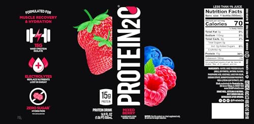 Protein2o 15g Whey Protein Isolate Infused Water, Ready To Drink, Sugar Free, Gluten Free, Lactose Free, Harvest Grape, 16.9 oz Bottle (Pack of 12)